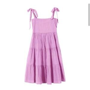 PQ Swim Girls Pink Mocked Tie Tiered Dress Sz M EUC